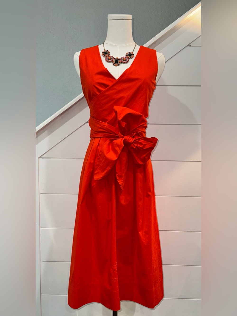 J.Crew Orange Wrap Midi Dress 00 | Resort Vacation Wedding Guest Tie Waist